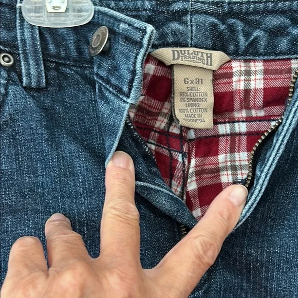 Duluth Trading Co. Denim Pants lined with Plaid flannel Interior - Picture 2 of 7